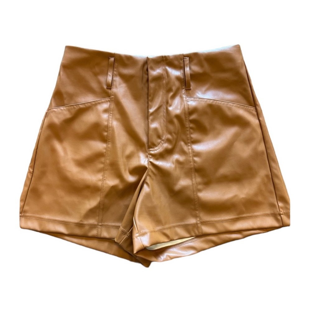 Leather like camel color women's shorts size 8